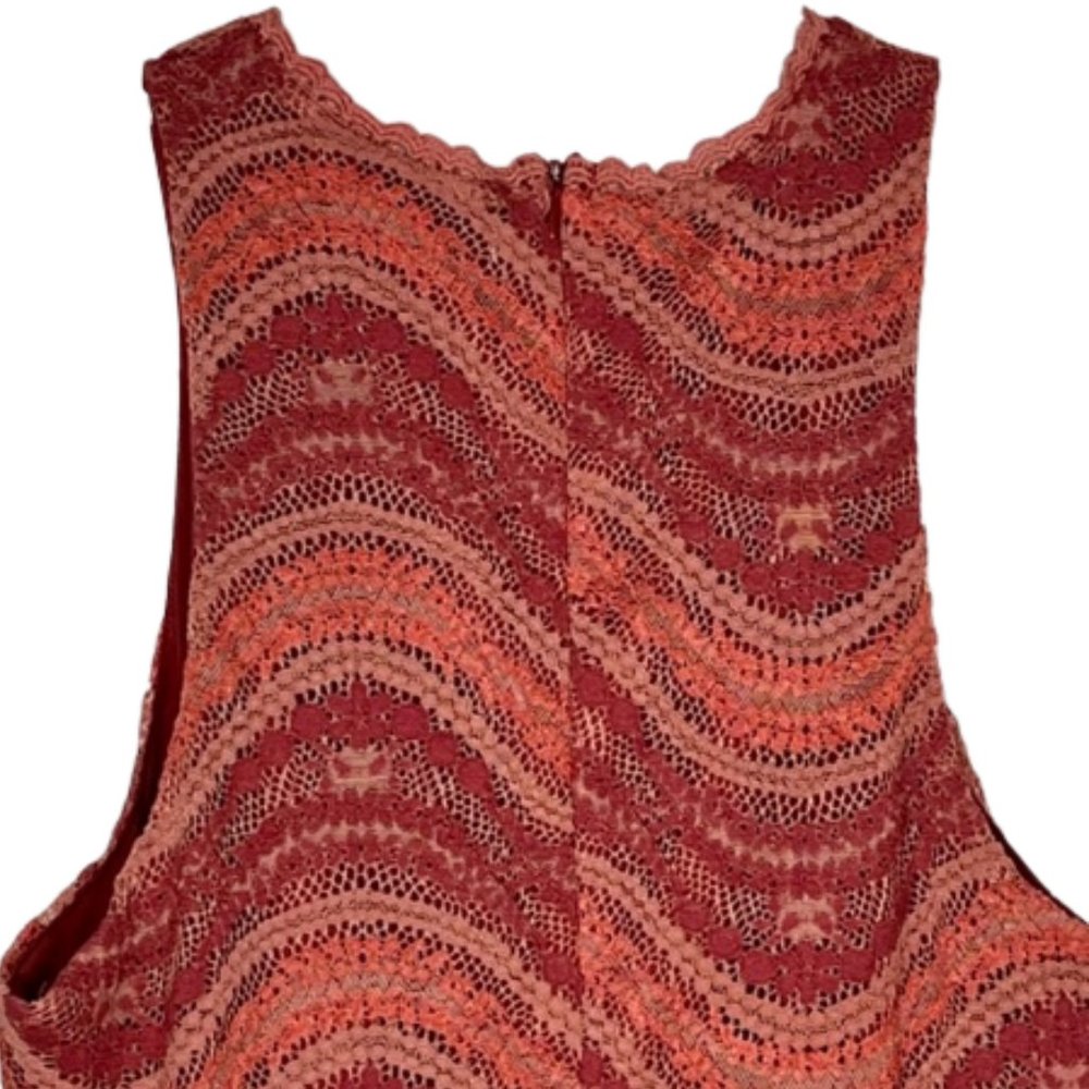 Francesca's Red/Orange Striped Floral Lace Lined Scalloped Hem Dress - L - Picture 6 of 8